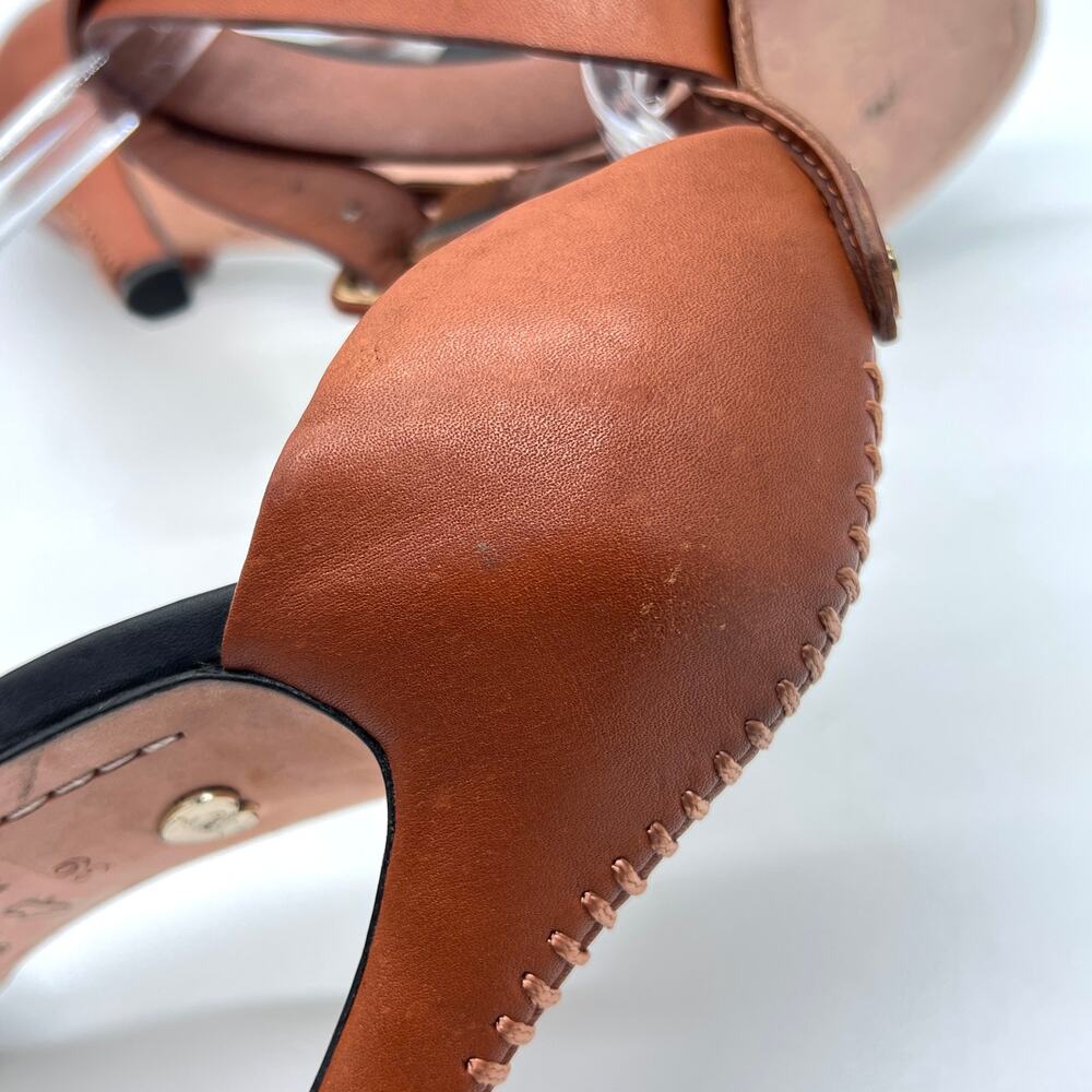 ALICE + OLIVIA Gwennie Ankle Wrap Strap Heels Womens 39 Black Brown Leather - Picture 8 of 14